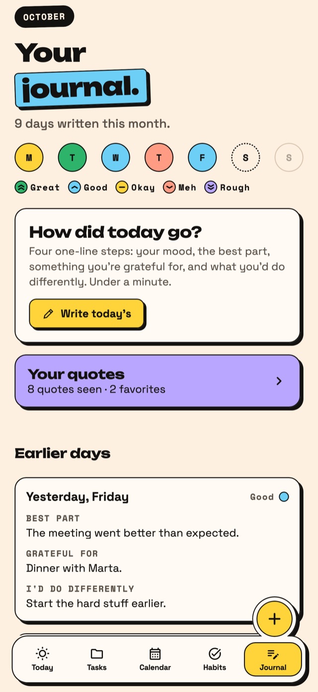 Brizday's one-minute journal.